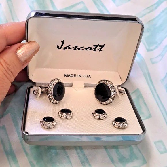 Like New Silver Onyx Men's Tuxedo Cufflinks - Picture 2 of 8